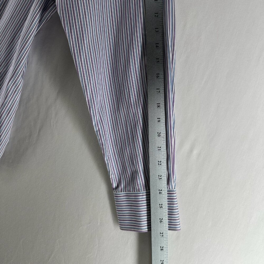 Peter Millar Button Up Shirt Mens XL Long Sleeve Preppy Stripe White Blue Purple - Picture 9 of 10